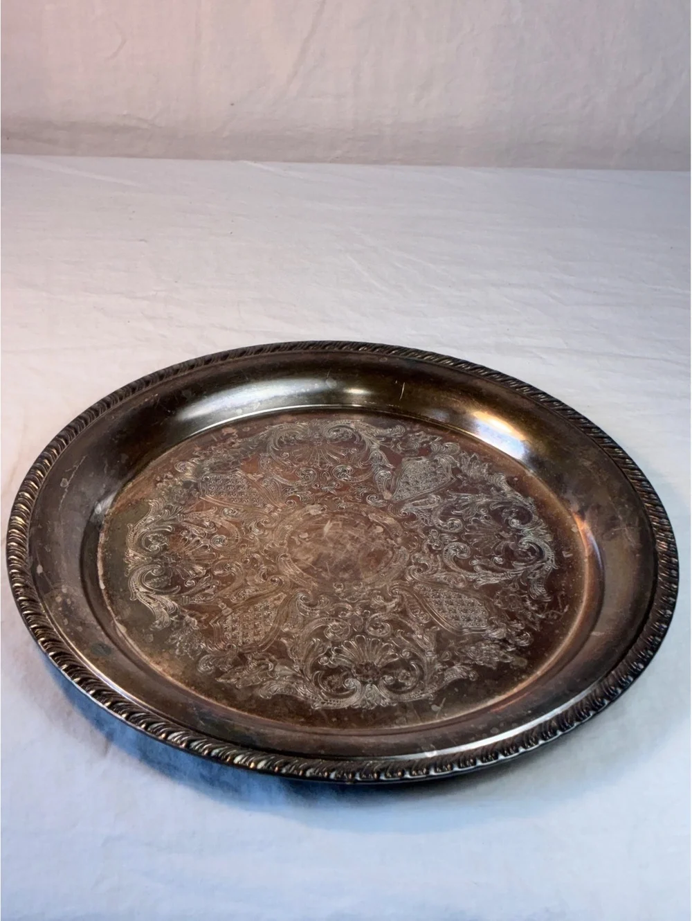 Vintage Ornate Silver Plated Decorative Serving Tray with Intricate Engraving